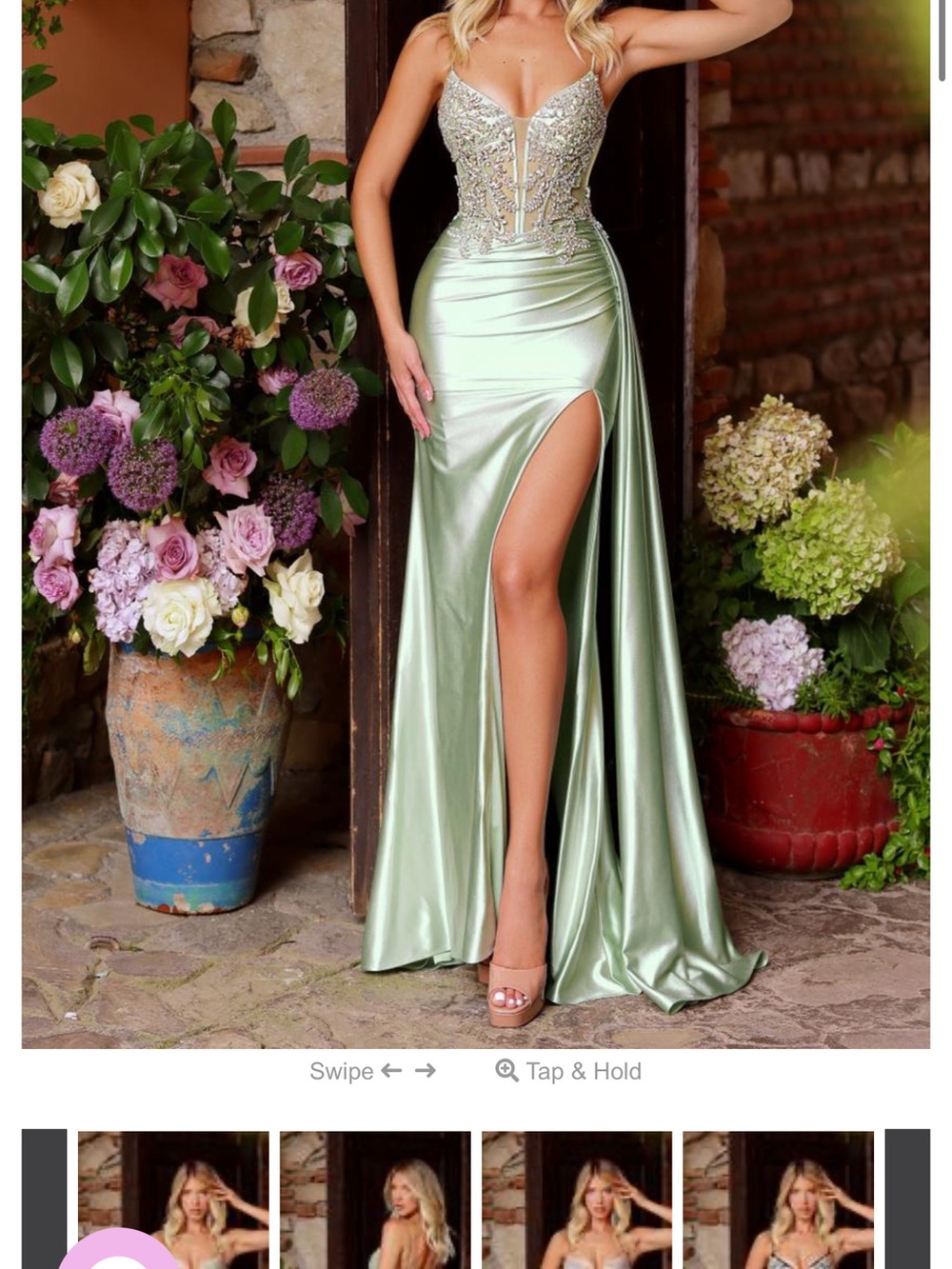 Clarisse 62130 Sage Green Beaded Bodice Satin Prom Dress
